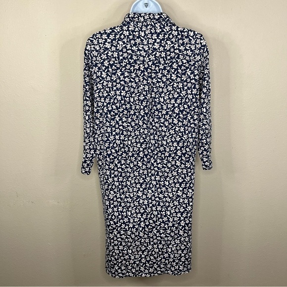Lands End Blue Floral Cotton Dress Collared Stretch Knee Length - Picture 5 of 10